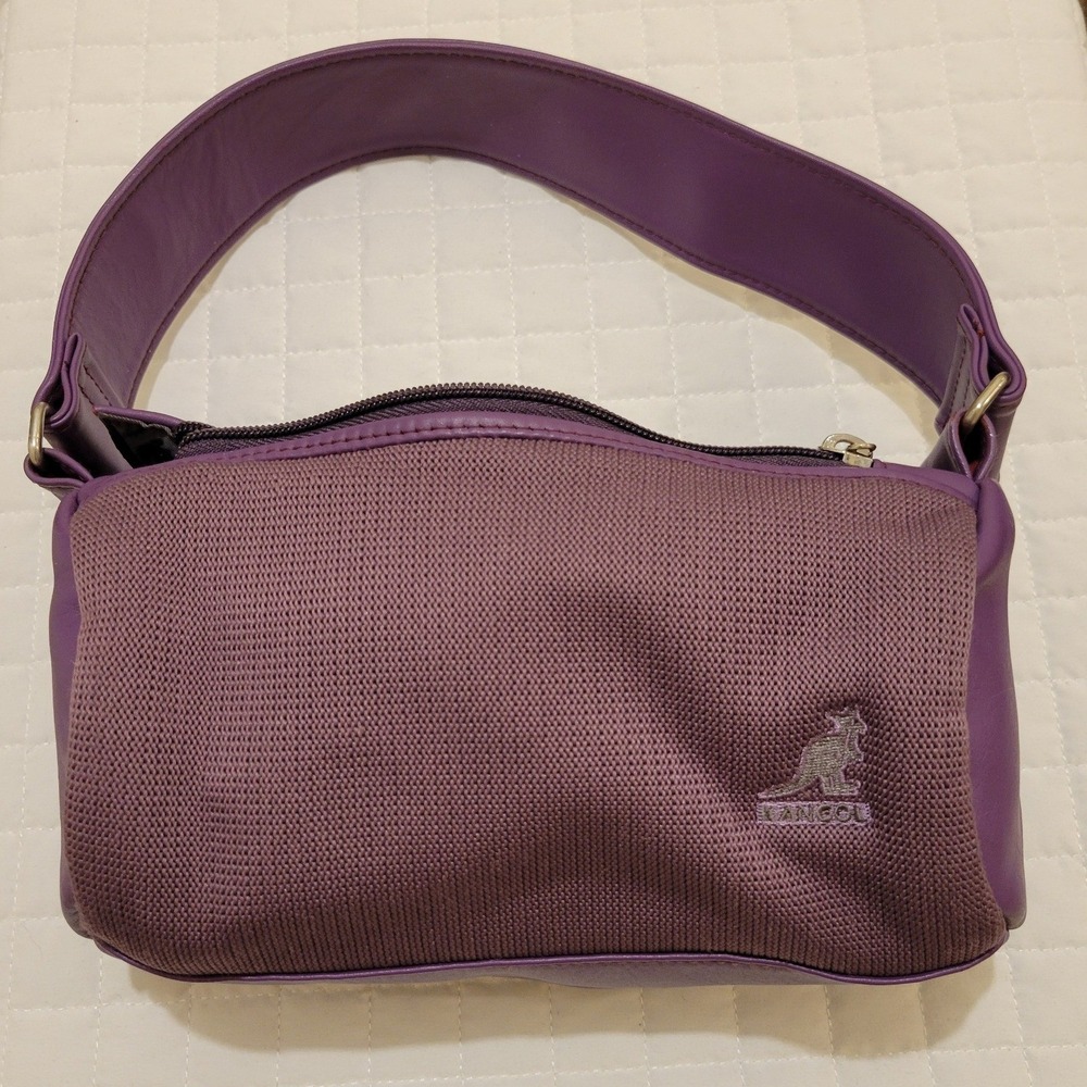Rare Y2K Kangol Purple Vegan Leather Barrel Shoulder Bag Sporty Gym Work Vintage
